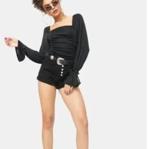 Intimately Free People Rouched Bodysuit in black sz small - Picture 6 of 9